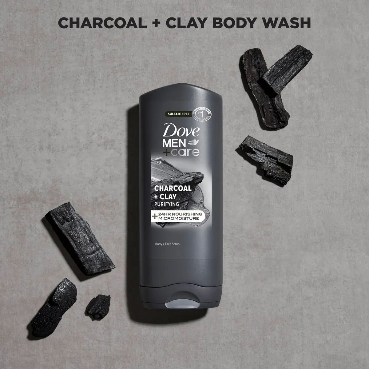 Dove Men+Care Purifying Charcoal + Clay Body and Face Wash 400ml (13.5 Fl Oz) | Dermatologist Recommended for Dry & Sensitive Skin - view 3