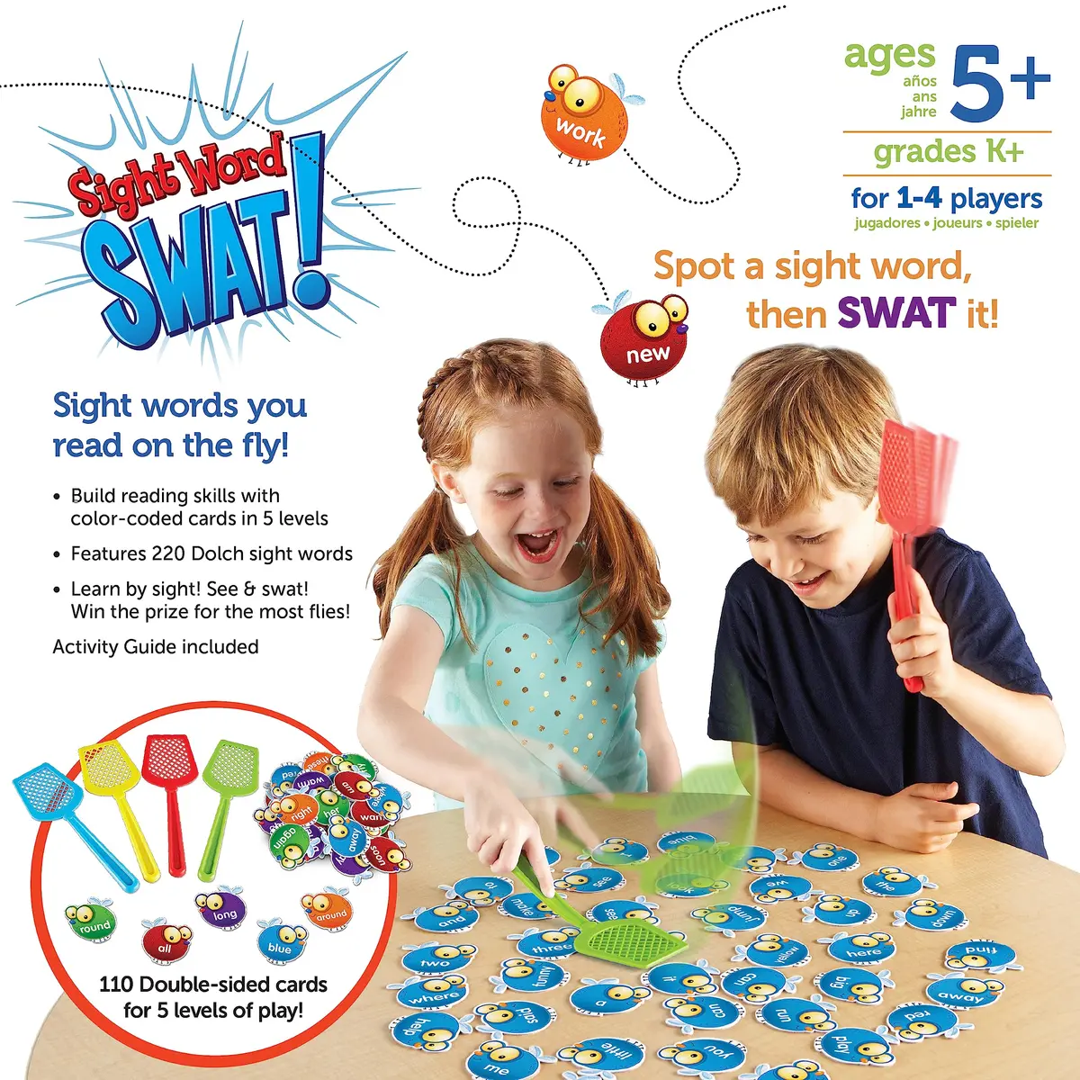 Learning Resources Sight Word Swat Game - Phonics Flash Cards & Board Game for Kids, Homeschool & Classroom (110 Double-Sided Flies, 4 Swatters) - view 6