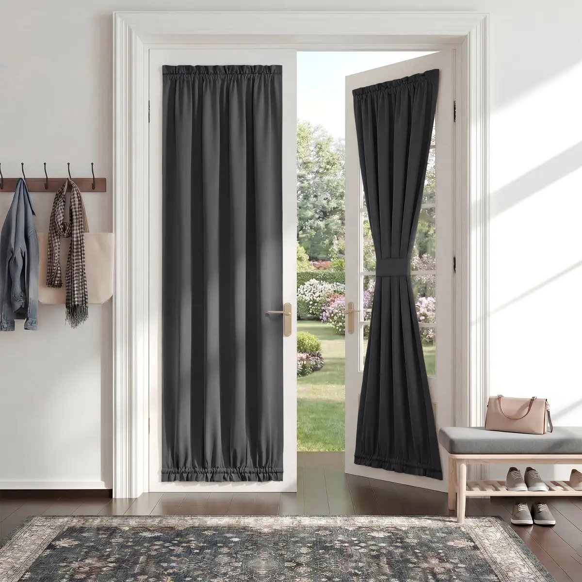 PONY DANCE Gray Door Curtain 54" W x 72" L | Blackout Privacy Panel with Tieback - main product image