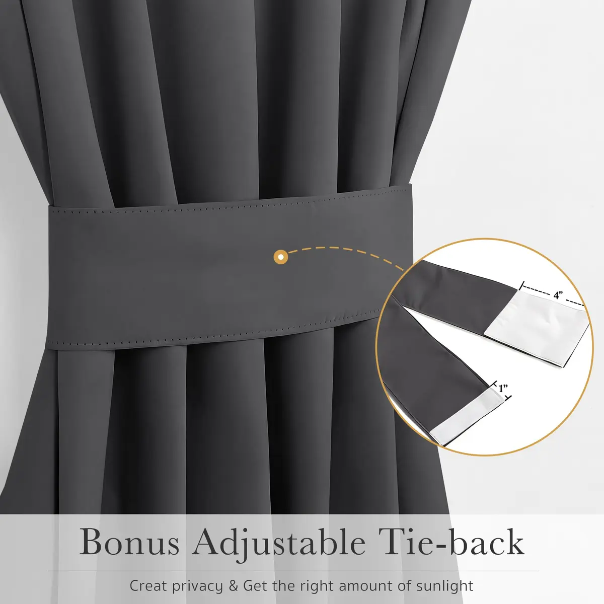 PONY DANCE Gray Door Curtain 54" W x 72" L | Blackout Privacy Panel with Tieback - view 5