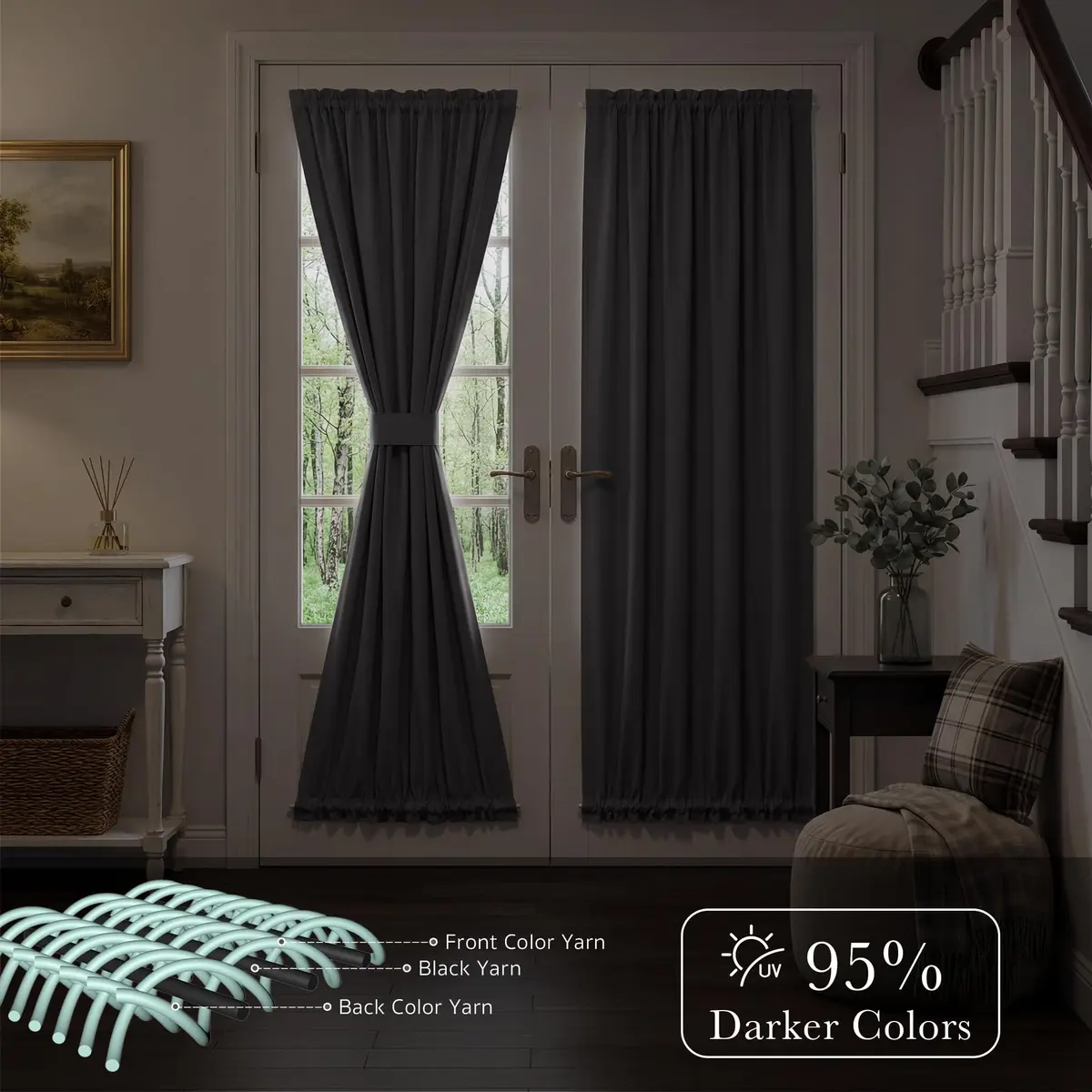 PONY DANCE Gray Door Curtain 54" W x 72" L | Blackout Privacy Panel with Tieback - view 3