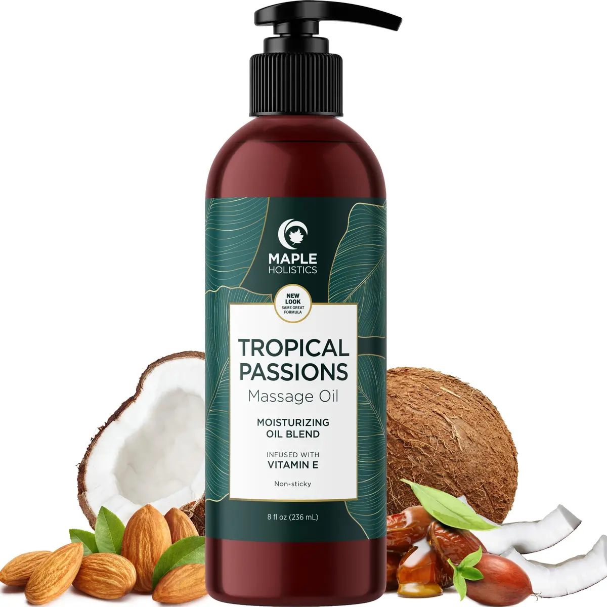 Maple Holistics Tropical Sensual Massage Oil 8 Fl Oz | Coconut & Sweet Almond with Mango Scent, Vegan & Gluten-Free - main product image