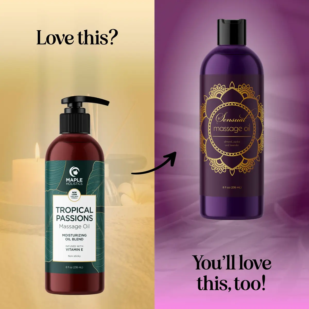 Maple Holistics Tropical Sensual Massage Oil 8 Fl Oz | Coconut & Sweet Almond with Mango Scent, Vegan & Gluten-Free - view 5