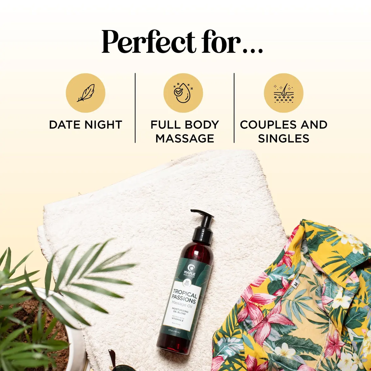 Maple Holistics Tropical Sensual Massage Oil 8 Fl Oz | Coconut & Sweet Almond with Mango Scent, Vegan & Gluten-Free - view 2