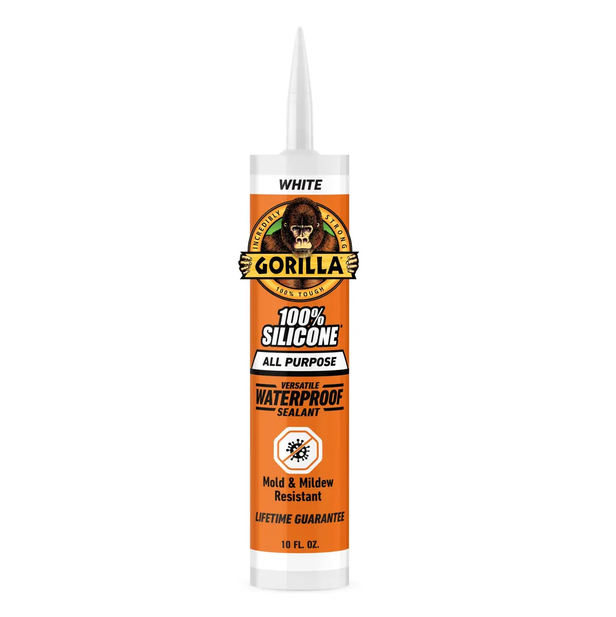 Gorilla Silicone Waterproof Caulk 10 oz | Mold & Mildew Resistant, Flexible Seal, White - main product image