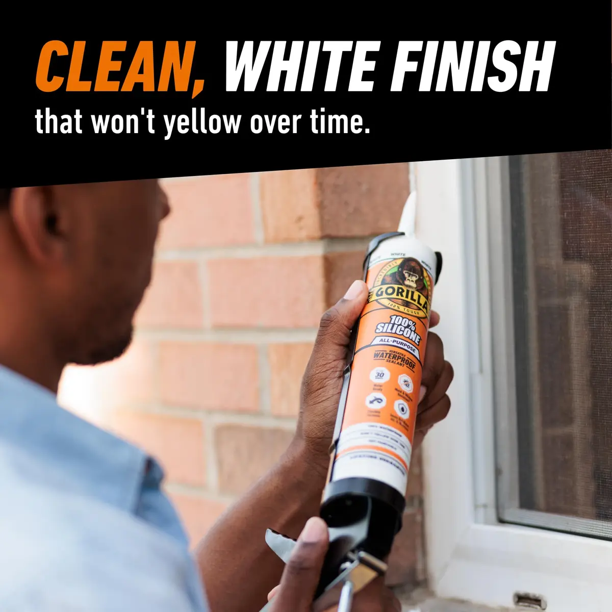 Gorilla Silicone Waterproof Caulk 10 oz | Mold & Mildew Resistant, Flexible Seal, White - view 6