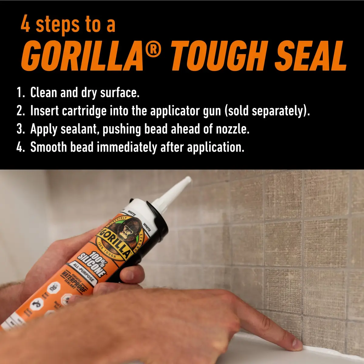 Gorilla Silicone Waterproof Caulk 10 oz | Mold & Mildew Resistant, Flexible Seal, White - view 4