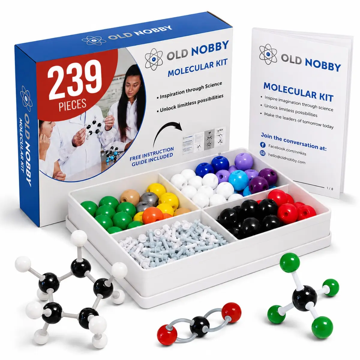Old Nobby Organic Chemistry Model Kit 239 PCS | Molecular Model Kit for Students - main product image