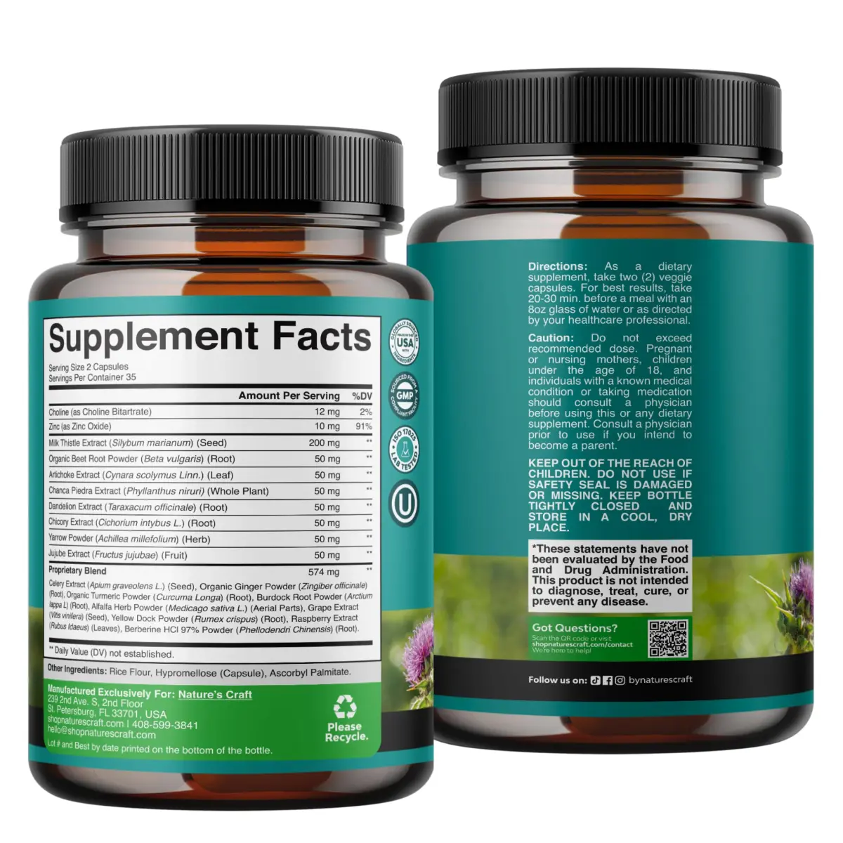 Natures Craft Liver Cleanse Support Milk Thistle Supplement with Choline 70 Count | Advanced Liver Health Formula - view 7