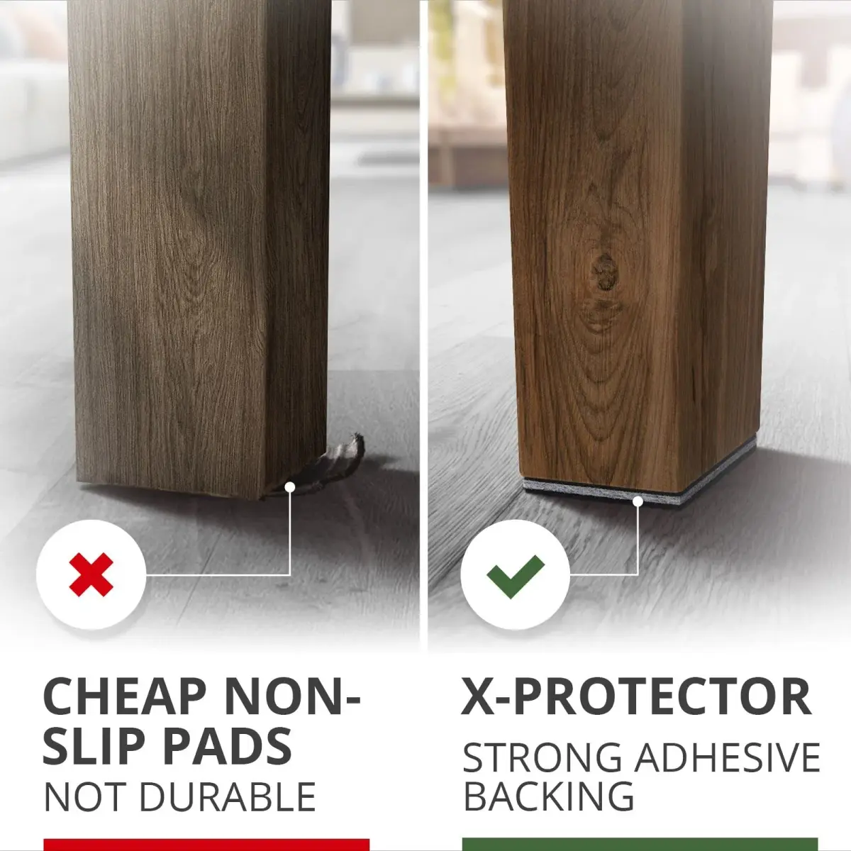X-Protector Non Slip Furniture Pads 4 Inch Square (8 Pack) | Premium Furniture Grippers for Hardwood, Laminate, Tile Floors - view 5