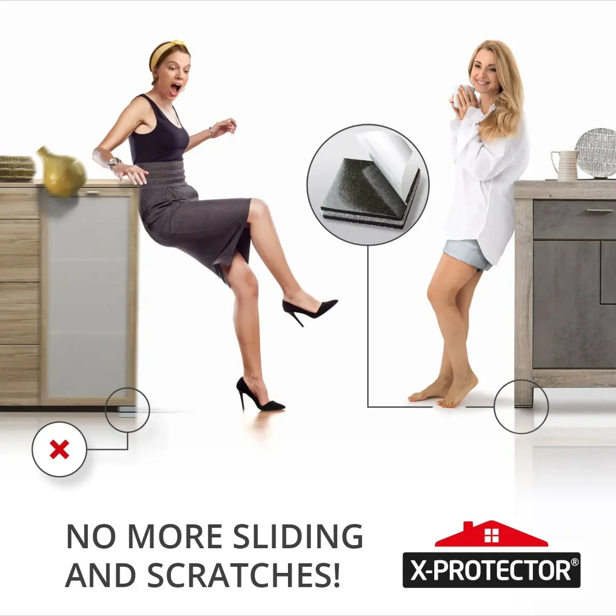 X-Protector Non Slip Furniture Pads 4 Inch Square (8 Pack) | Premium Furniture Grippers for Hardwood, Laminate, Tile Floors - view 6