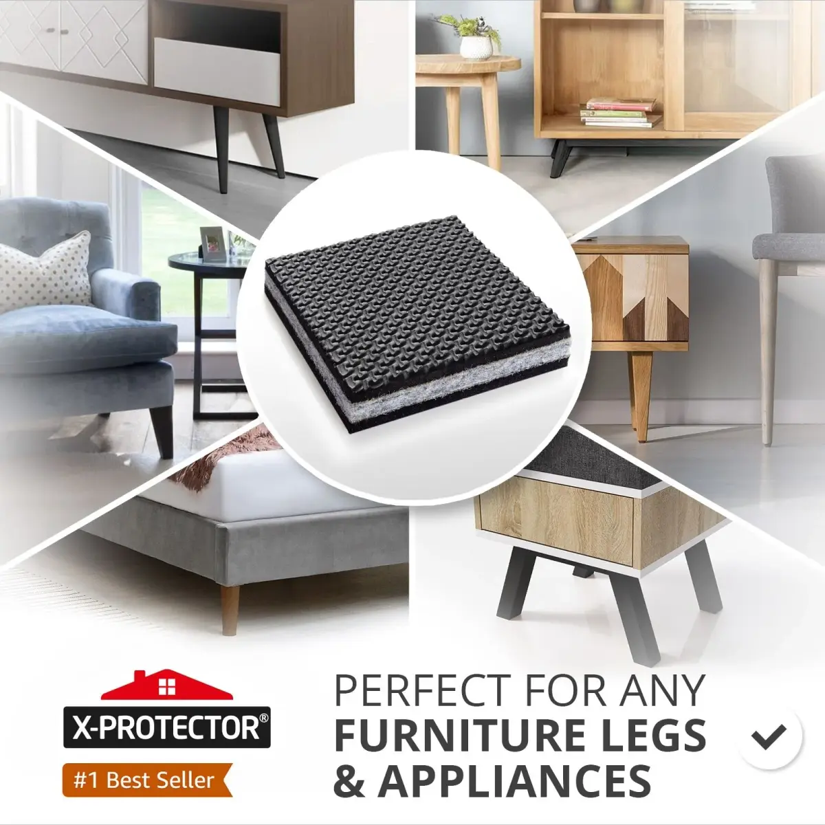 X-Protector Non Slip Furniture Pads 4 Inch Square (8 Pack) | Premium Furniture Grippers for Hardwood, Laminate, Tile Floors - view 2