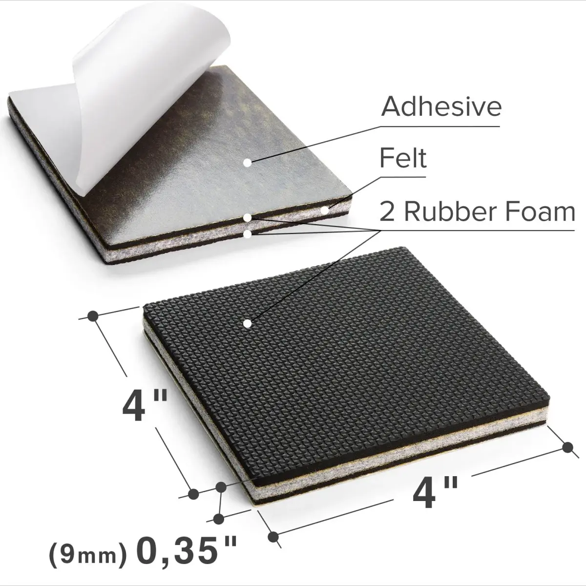X-Protector Non Slip Furniture Pads 4 Inch Square (8 Pack) | Premium Furniture Grippers for Hardwood, Laminate, Tile Floors - view 3
