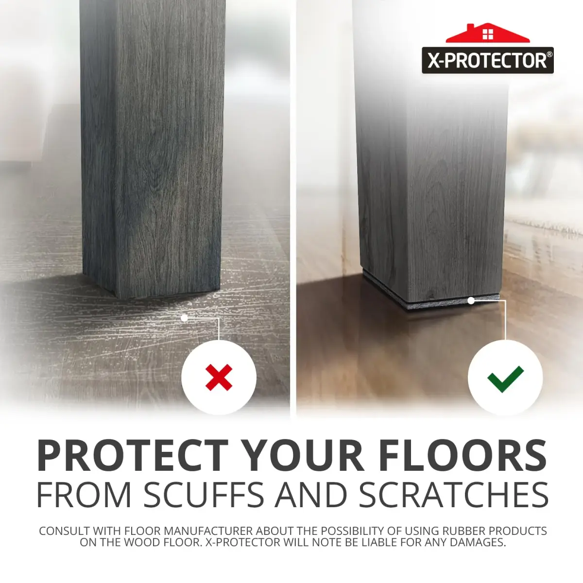 X-Protector Non Slip Furniture Pads 4 Inch Square (8 Pack) | Premium Furniture Grippers for Hardwood, Laminate, Tile Floors - view 4
