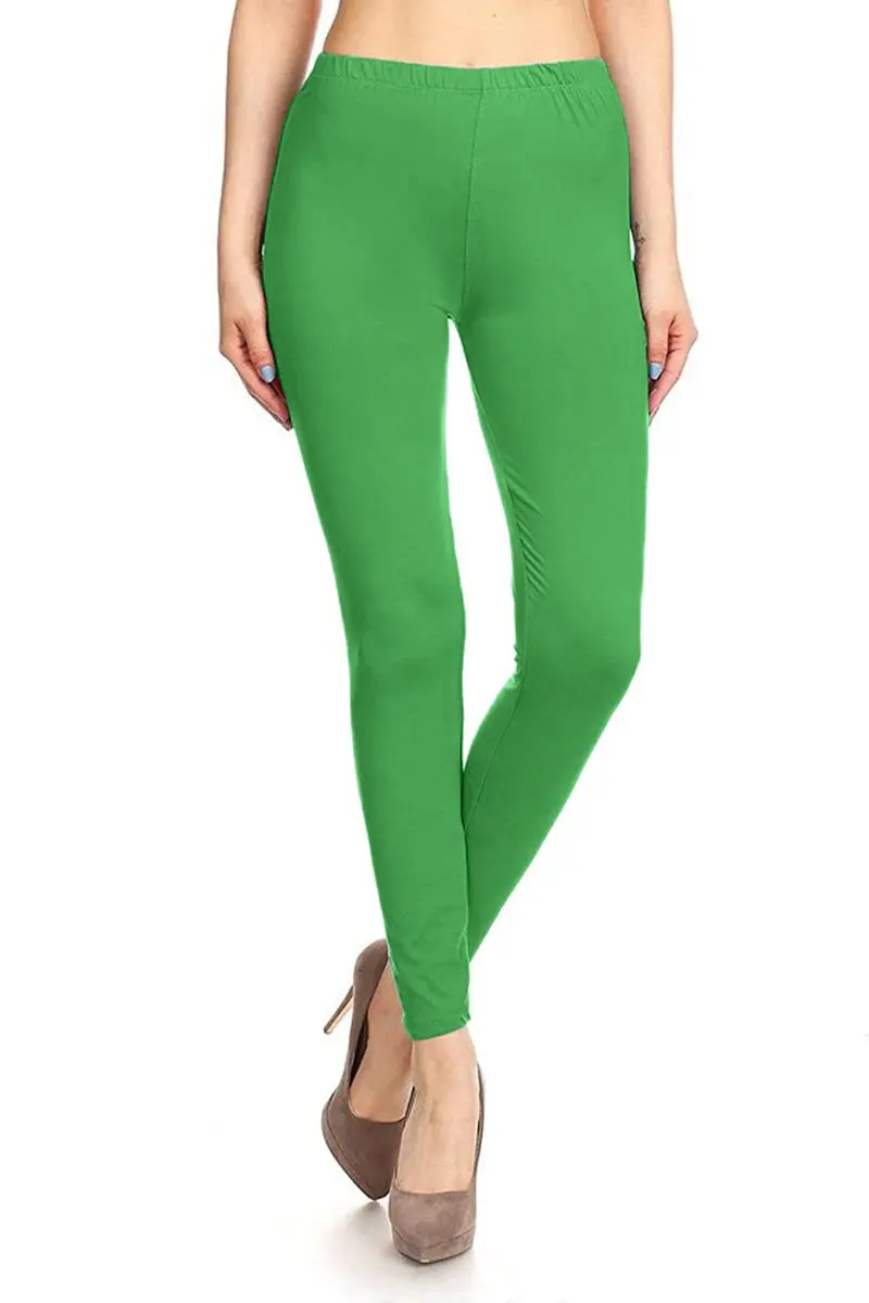 Leggings Depot Womens 1" Waistband High Waisted Solid Leggings Pants (Full Length, Kelly Green, One Size) | Soft, Stretchy, Comfortable Fit - view 2
