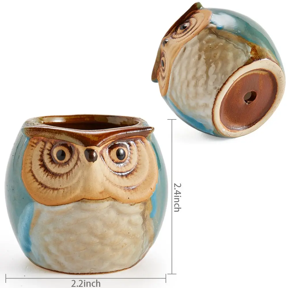 SUN-E SE Owl Pot Ceramic Flowing Glaze Base Serial Set Succulent Plant Pot 6pcs 2.5 Inch | Modern Garden Decor - view 6