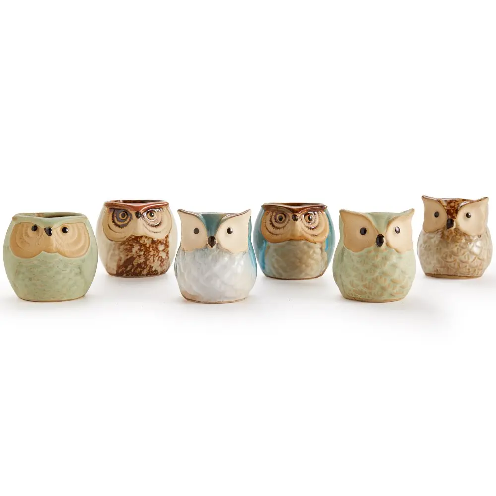 SUN-E SE Owl Pot Ceramic Flowing Glaze Base Serial Set Succulent Plant Pot 6pcs 2.5 Inch | Modern Garden Decor - view 2