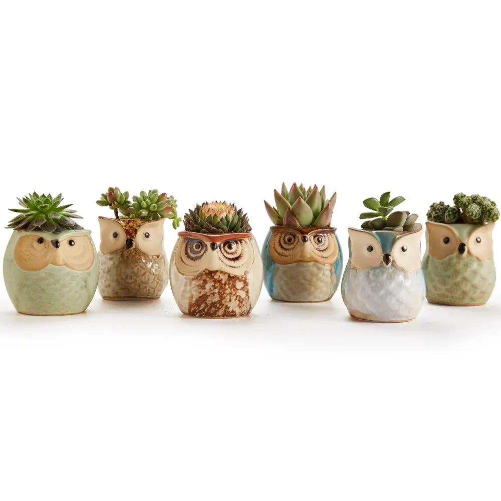 SUN-E SE Owl Pot Ceramic Flowing Glaze Base Serial Set Succulent Plant Pot 6pcs 2.5 Inch | Modern Garden Decor - view 3