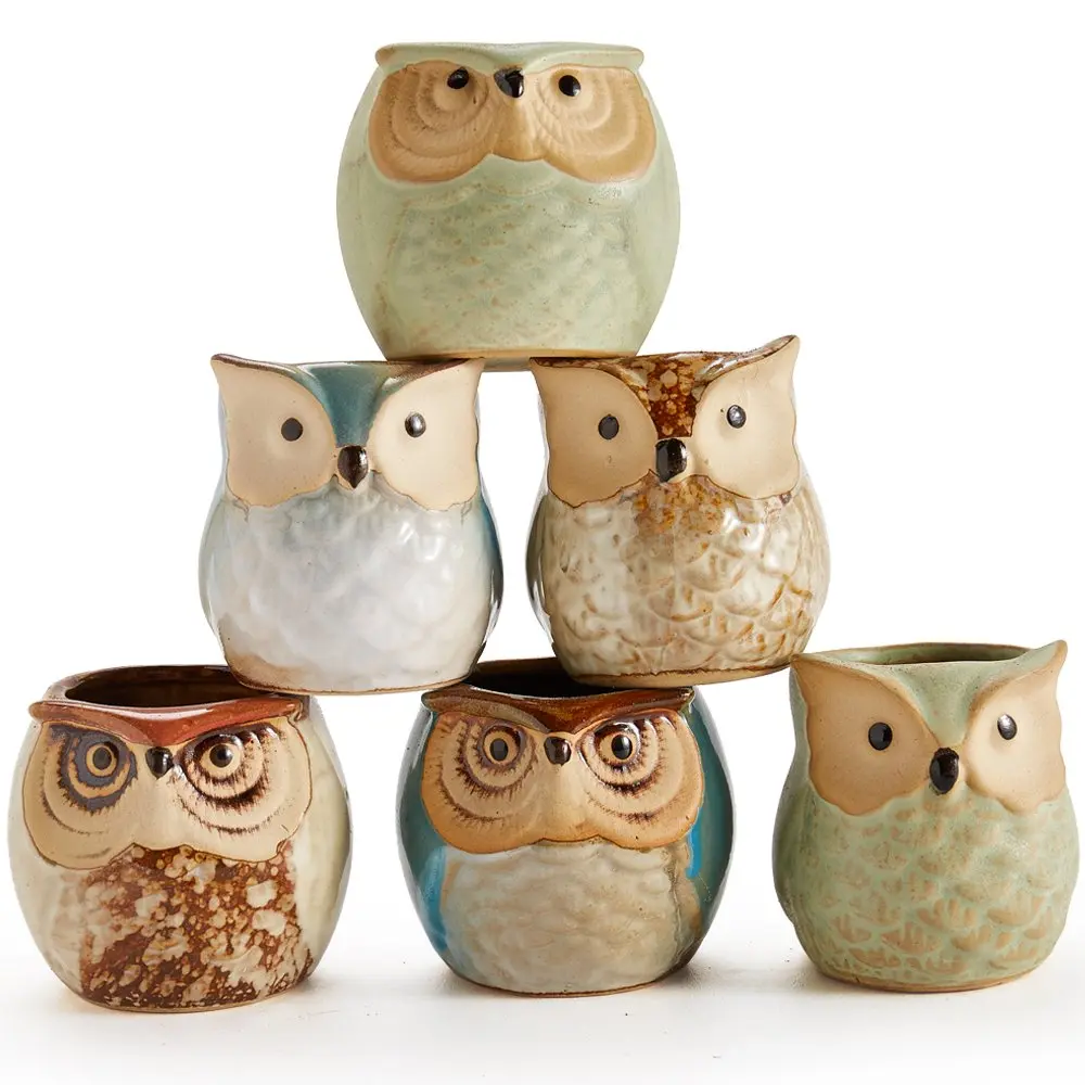 SUN-E SE Owl Pot Ceramic Flowing Glaze Base Serial Set Succulent Plant Pot 6pcs 2.5 Inch | Modern Garden Decor - view 4