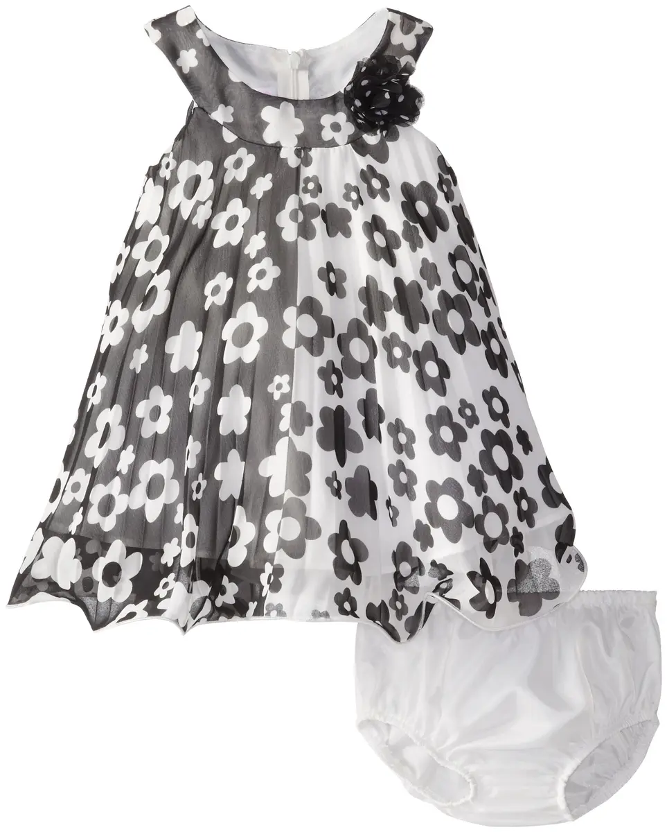 Bonnie Baby Baby Girls' Daisy Print Crystal Pleat Dress 3-6 Months | Elegant Special Occasion Wear - main product image