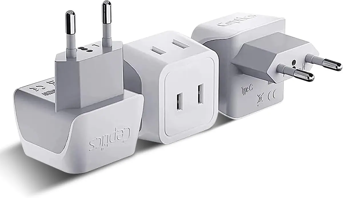Ceptics European Travel Plug Adapter - Type C, Dual Input, Compact (3 Pack) | Compatible in most European countries - main product image