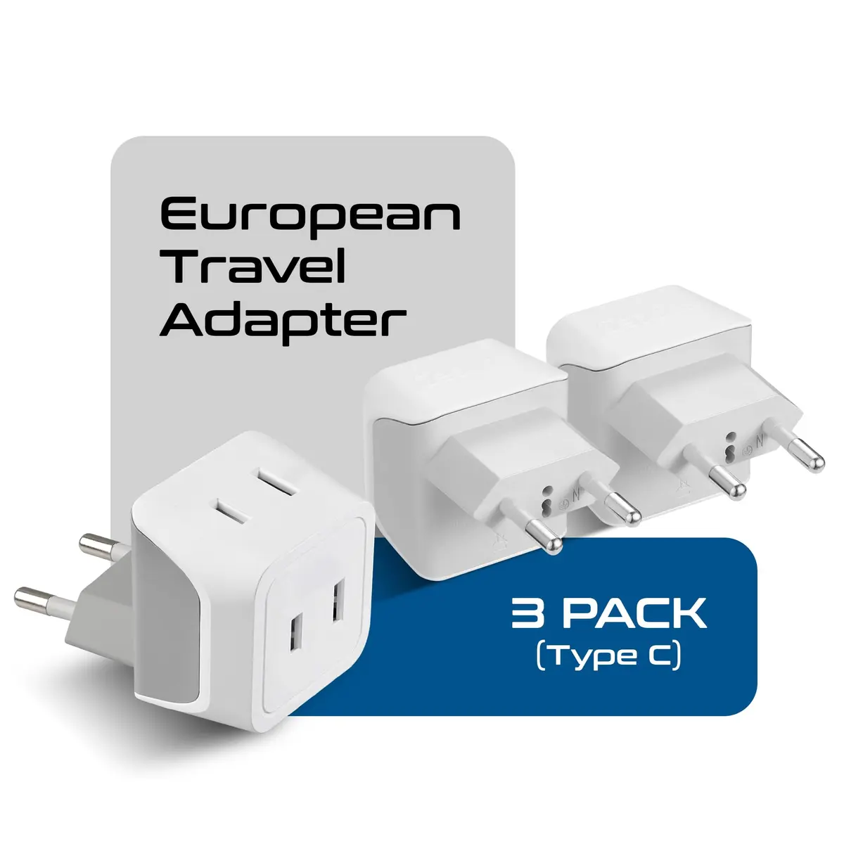 Ceptics European Travel Plug Adapter - Type C, Dual Input, Compact (3 Pack) | Compatible in most European countries - view 2