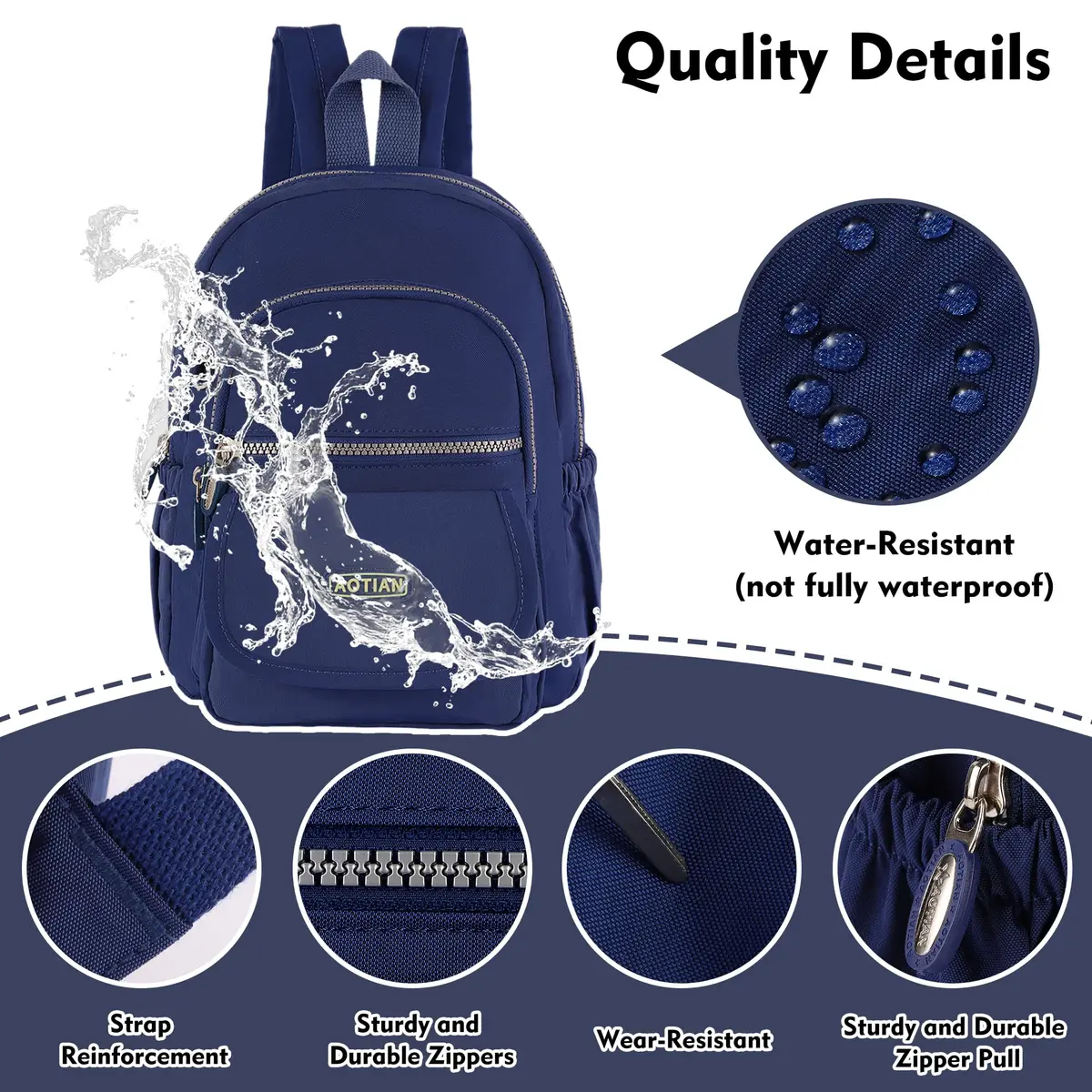 AOTIAN Mini Backpack for Women, Lightweight Nylon Small Daypack | Compact & Durable - view 5