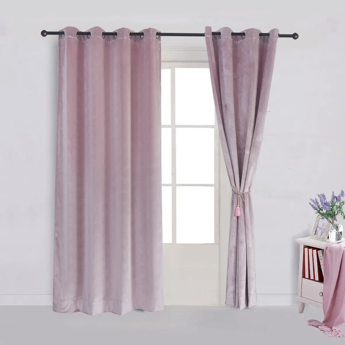Cherry Home Velvet Curtains Set of 2 | Blackout, Pink, 52x72 inch for Bedroom - view 2