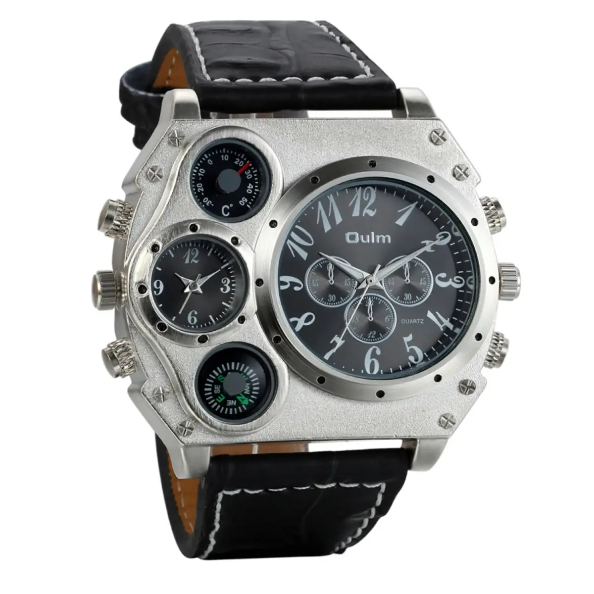 Avaner Men's Oversized Big Face Steampunk Retro Leather Wrist Watch | Dual Time Zone Analog Quartz - main product image