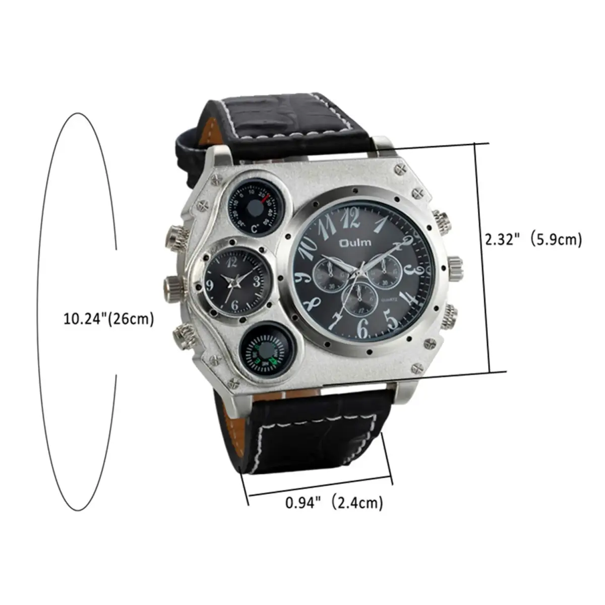 Avaner Men's Oversized Big Face Steampunk Retro Leather Wrist Watch | Dual Time Zone Analog Quartz - view 9