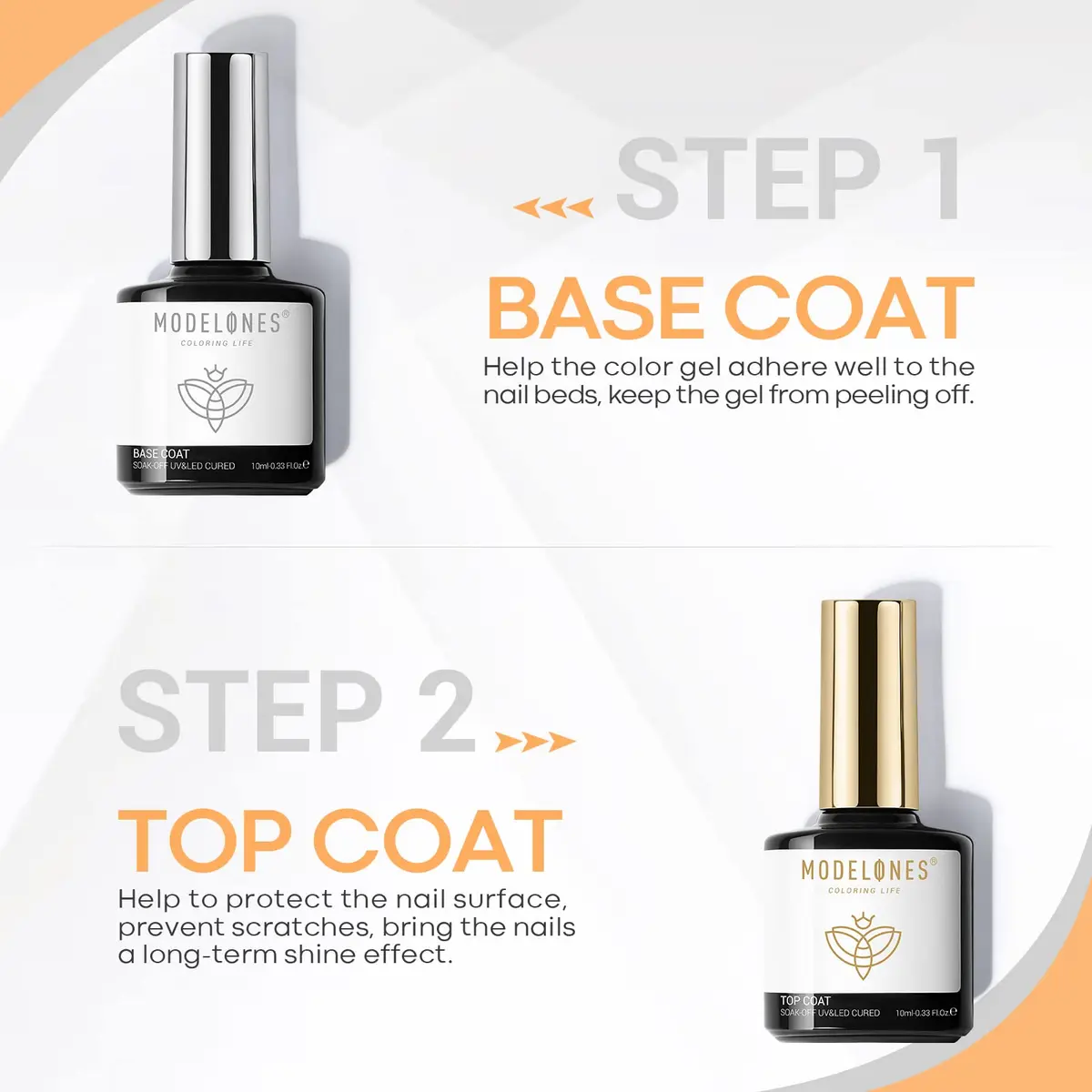 modelones Clear Gel Nail Polish Set 2PCS | Long-Lasting, No Wipe, Glossy Finish (10ml each) - view 5