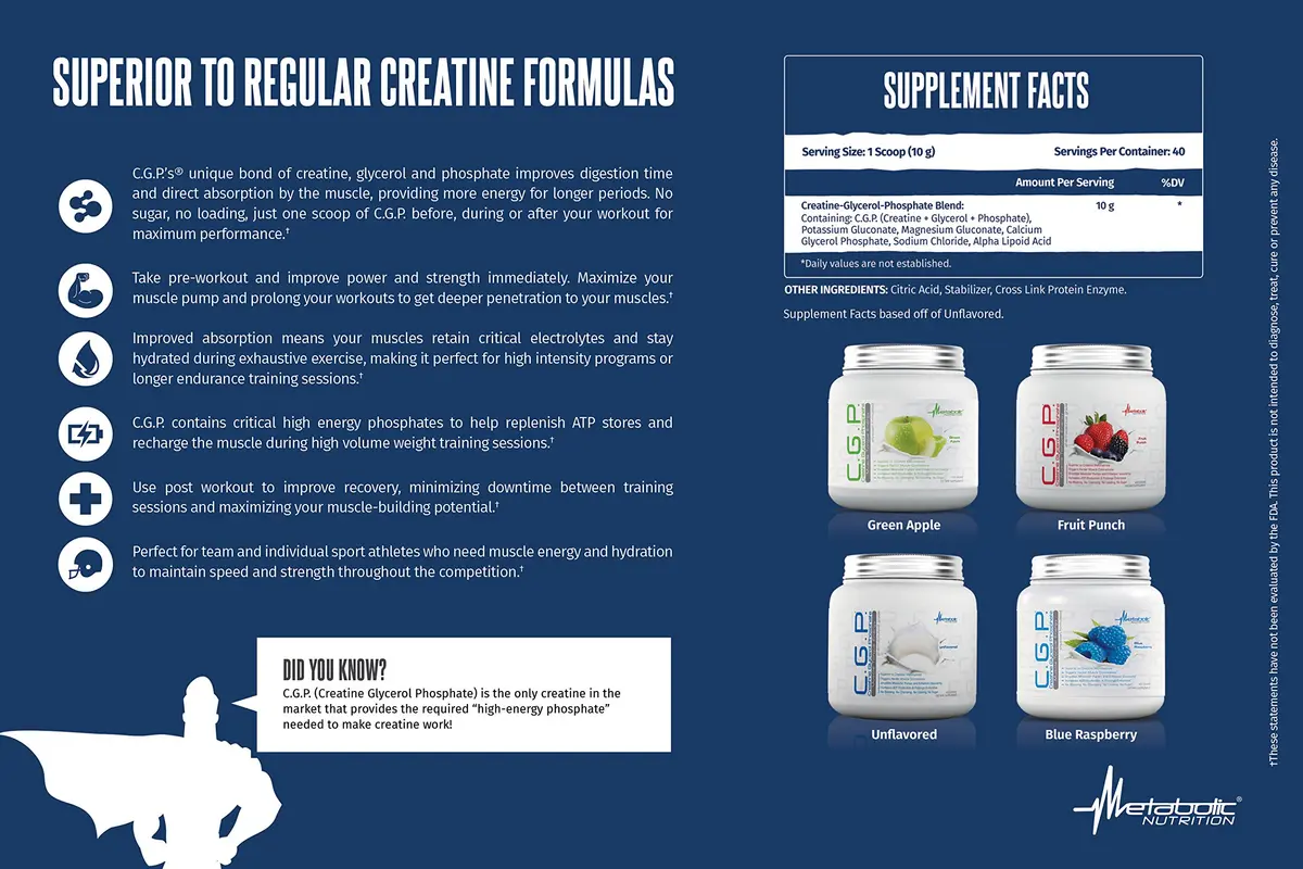 Metabolic Nutrition CGP Creatine Glycerol Phosphate 400g | Rapid Absorption & Muscle Pumps - view 5