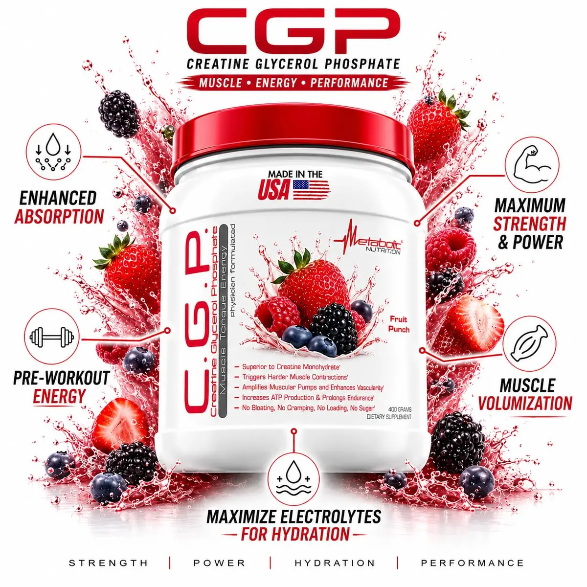 Metabolic Nutrition CGP Creatine Glycerol Phosphate 400g | Rapid Absorption & Muscle Pumps - view 2