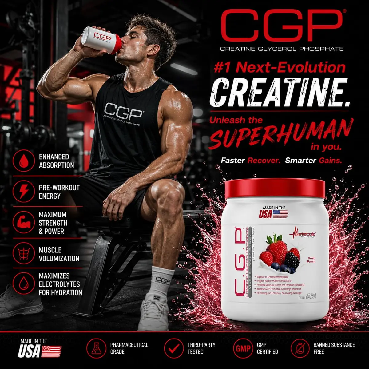 Metabolic Nutrition CGP Creatine Glycerol Phosphate 400g | Rapid Absorption & Muscle Pumps - view 3