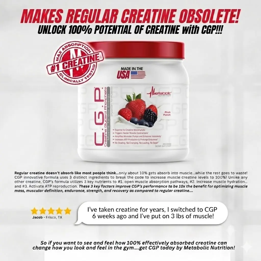Metabolic Nutrition CGP Creatine Glycerol Phosphate 400g | Rapid Absorption & Muscle Pumps - view 4