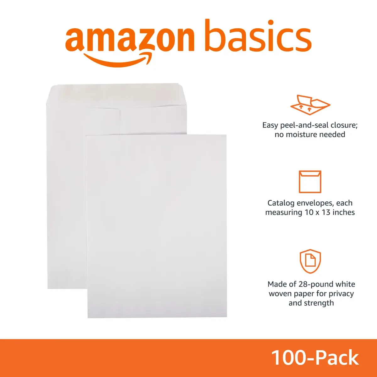 Amazon Basics Catalog Mailing Envelopes, Peel and Seal, 10x13 Inch, White, 100-Pack | 257 cm² (10x13 Inch) Catalog Envelopes - view 2