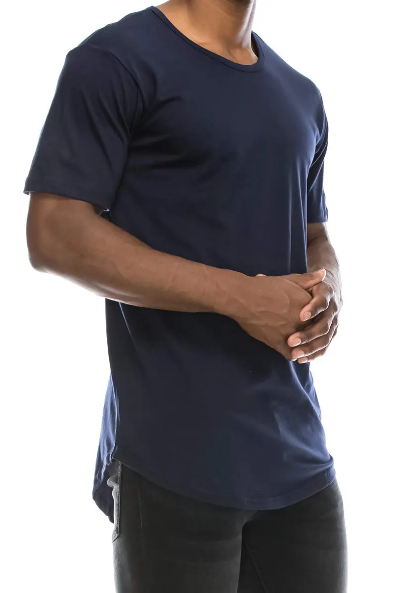 JC DISTRO Mens Hipster Hip Hop Cotton Elong Round Scallop Hemline T-Shirt Navy 3X-Large | Modern Casual Fit - main product image
