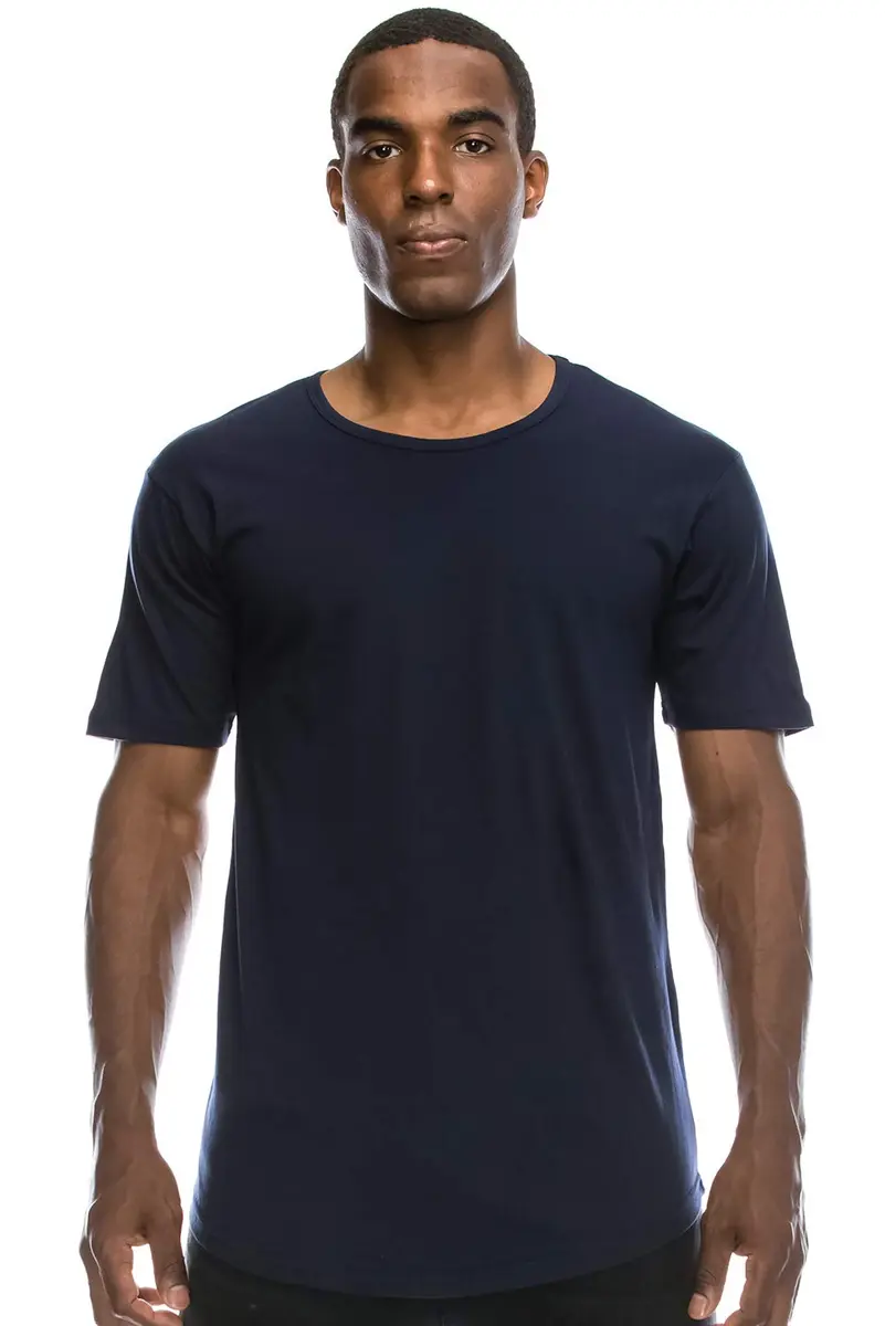 JC DISTRO Mens Hipster Hip Hop Cotton Elong Round Scallop Hemline T-Shirt Navy 3X-Large | Modern Casual Fit - view 2