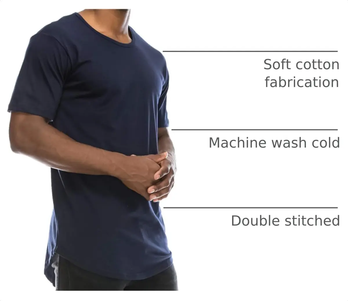 JC DISTRO Mens Hipster Hip Hop Cotton Elong Round Scallop Hemline T-Shirt Navy 3X-Large | Modern Casual Fit - view 4