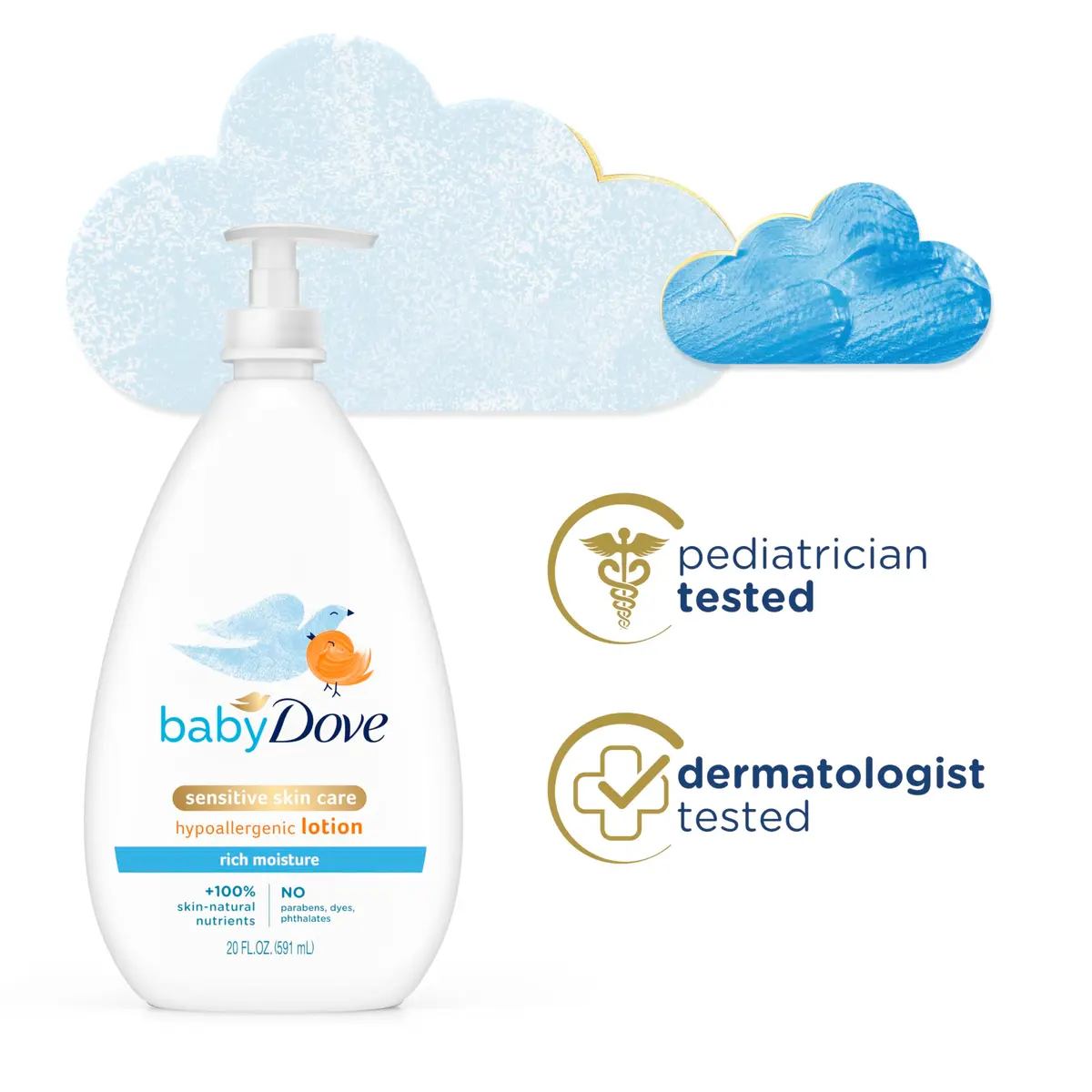 Baby Dove Sensitive Skin Care Body Lotion Rich Moisture 20 oz (591 ml) | Hypoallergenic & Dermatologist Tested - view 2