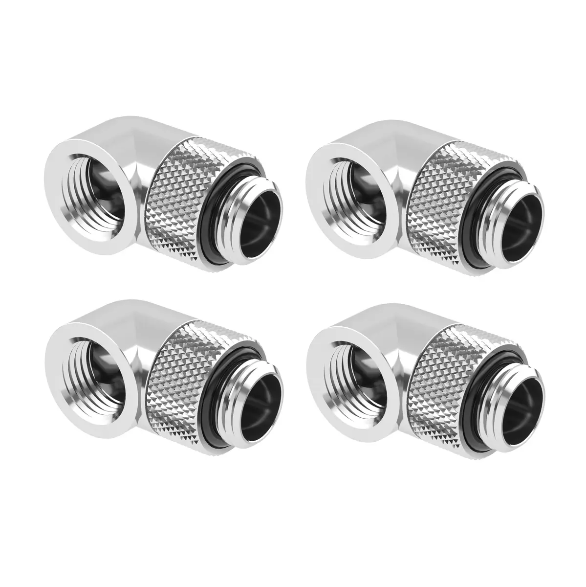 Barrow G1/4" Male to Female 90 Degree Rotary Extender Fitting Silver 4-Pack | Brass Construction for PC Water Cooling - main product image