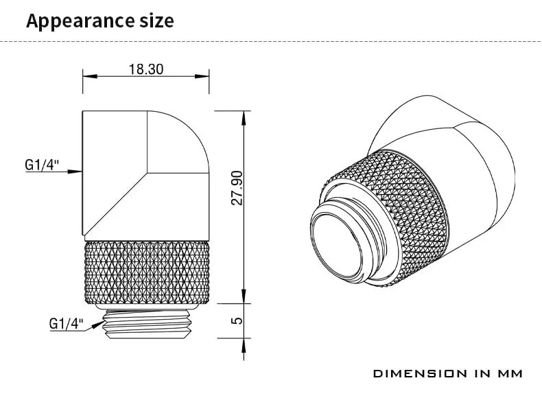 Barrow G1/4" Male to Female 90 Degree Rotary Extender Fitting Silver 4-Pack | Brass Construction for PC Water Cooling - view 4