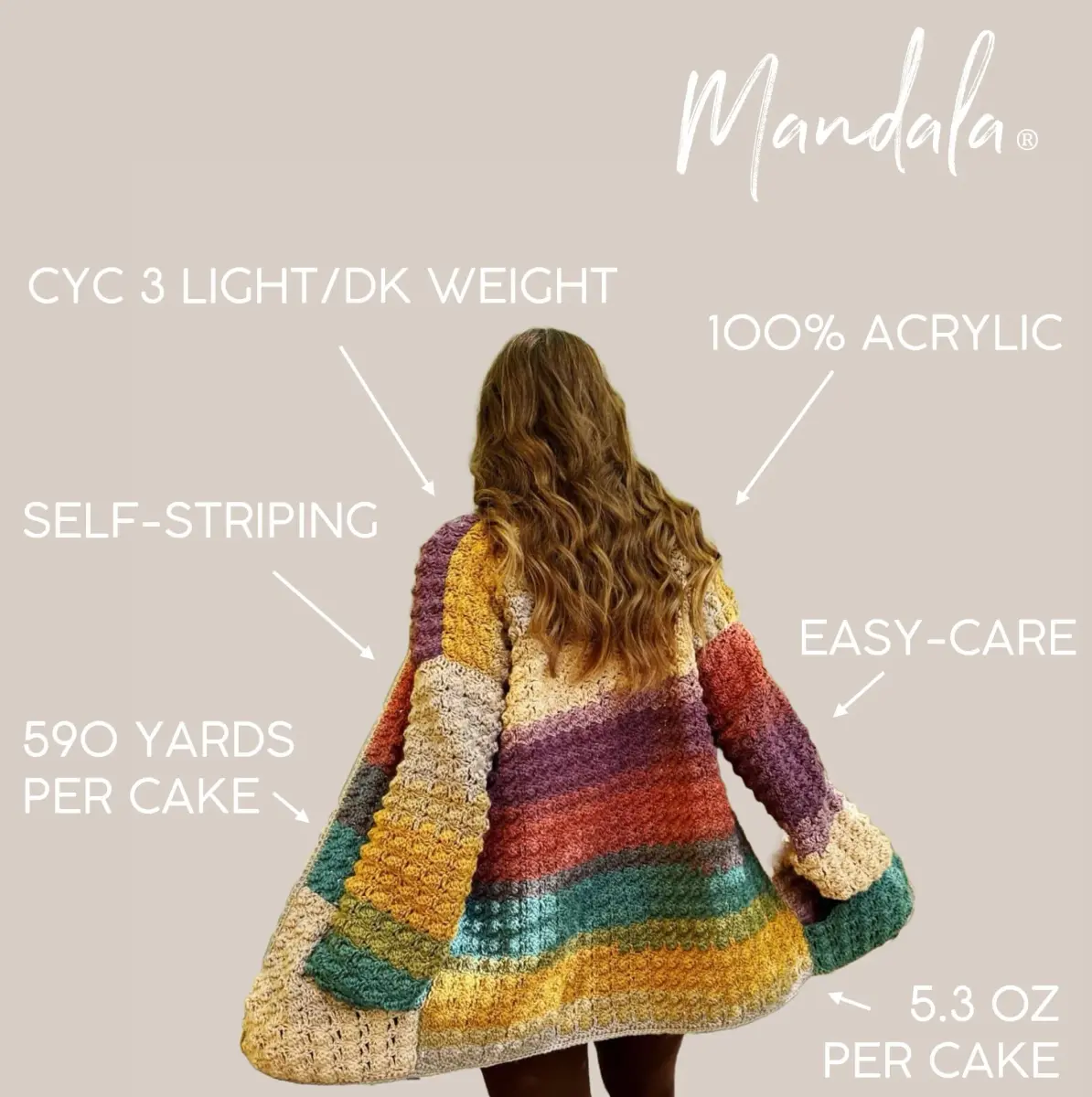 Lion Brand Yarn Mandala DK Crochet Yarn Gnome Multicolor 5.3 oz (150 g) | 590 yd (540 m) Light DK Weight Acrylic - view 4