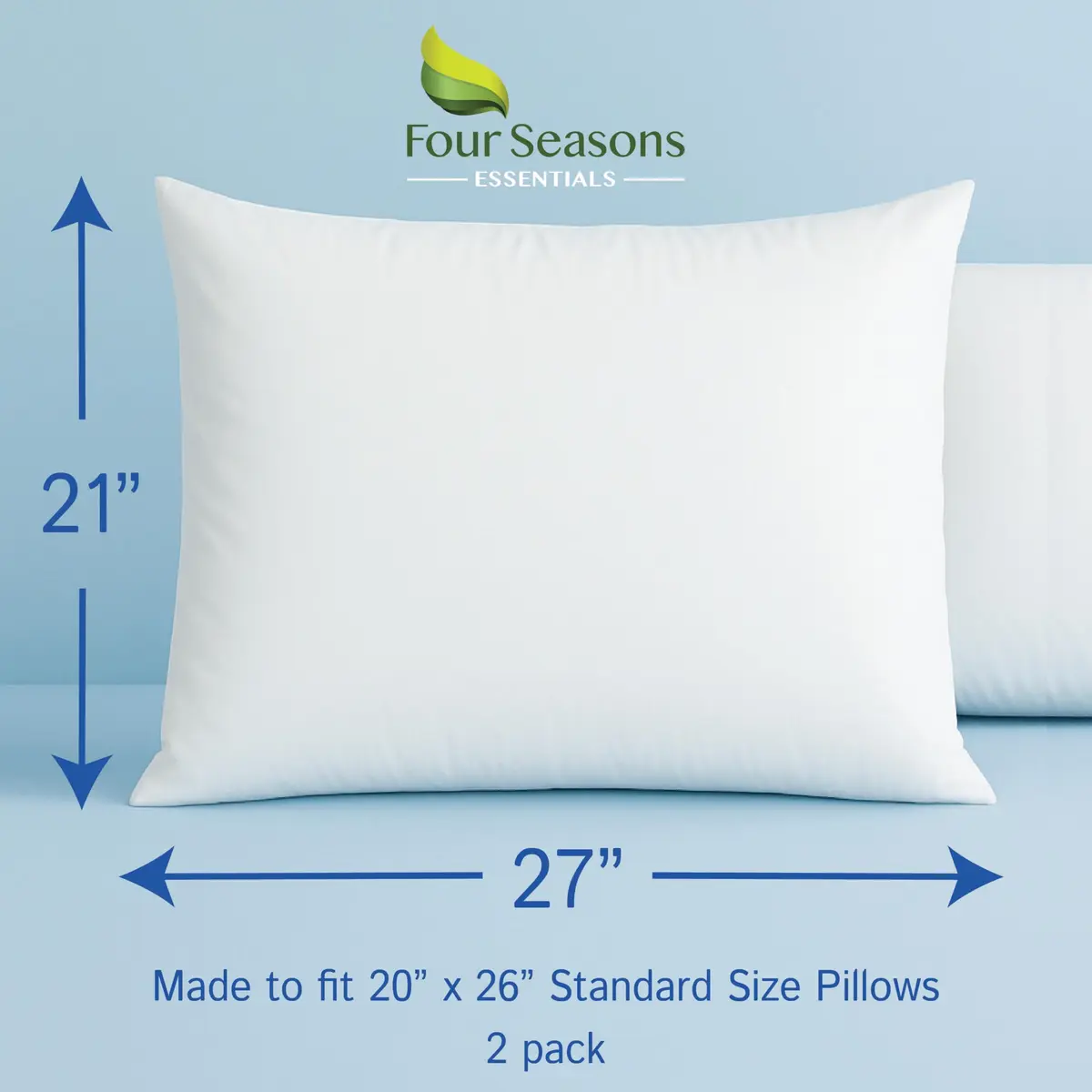 Four Seasons Essentials Standard Pillow Protectors (Set of 2) 53cm x 69cm | Hypoallergenic Waterproof Zippered Pillow Covers - view 2