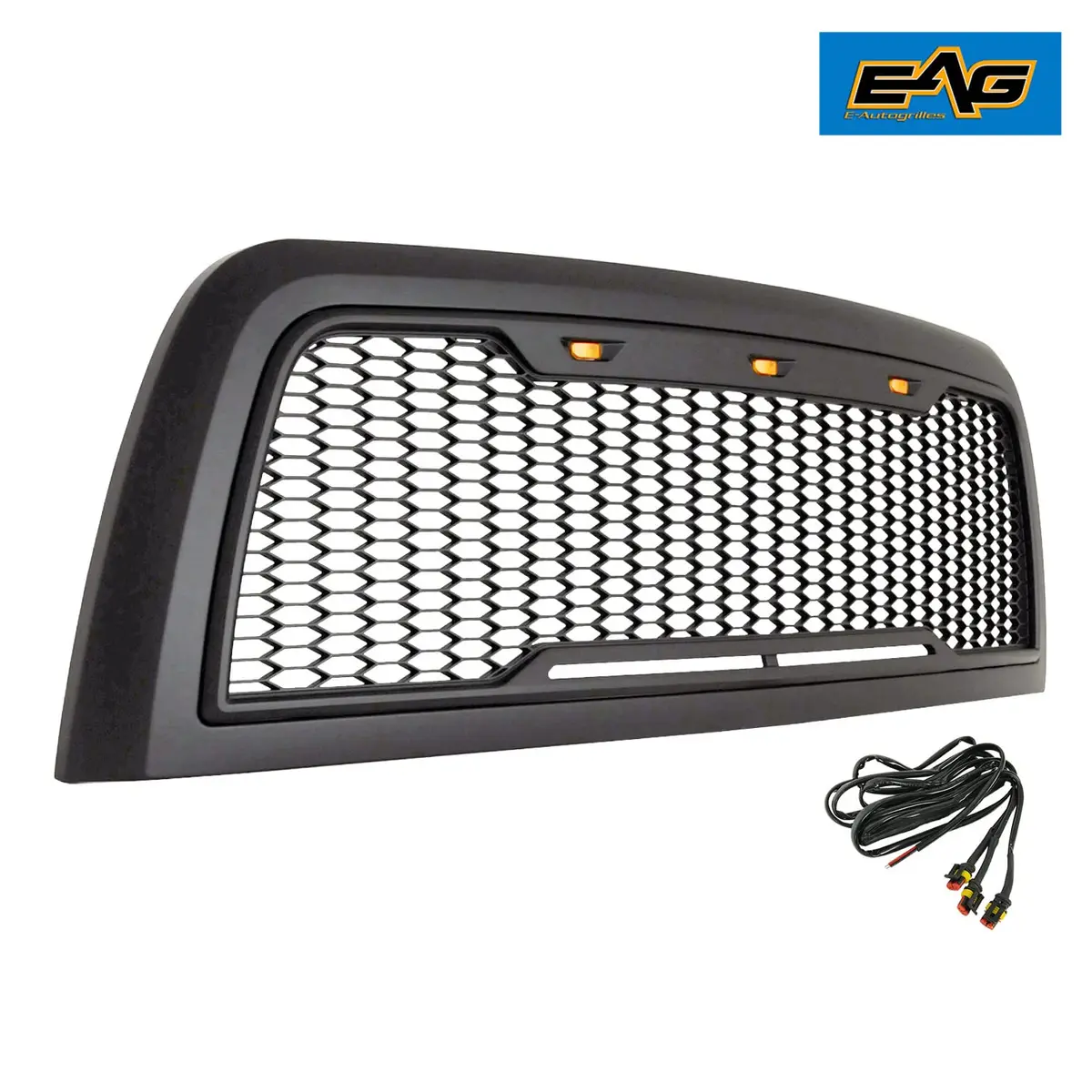 EAG Replacement ABS Upper Grille Front Hood Grill - Matte Black - with Amber LED Lights for 10-12 Ram 2500/3500 - view 5