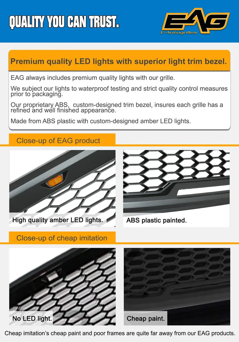 EAG Replacement ABS Upper Grille Front Hood Grill - Matte Black - with Amber LED Lights for 10-12 Ram 2500/3500 - view 8