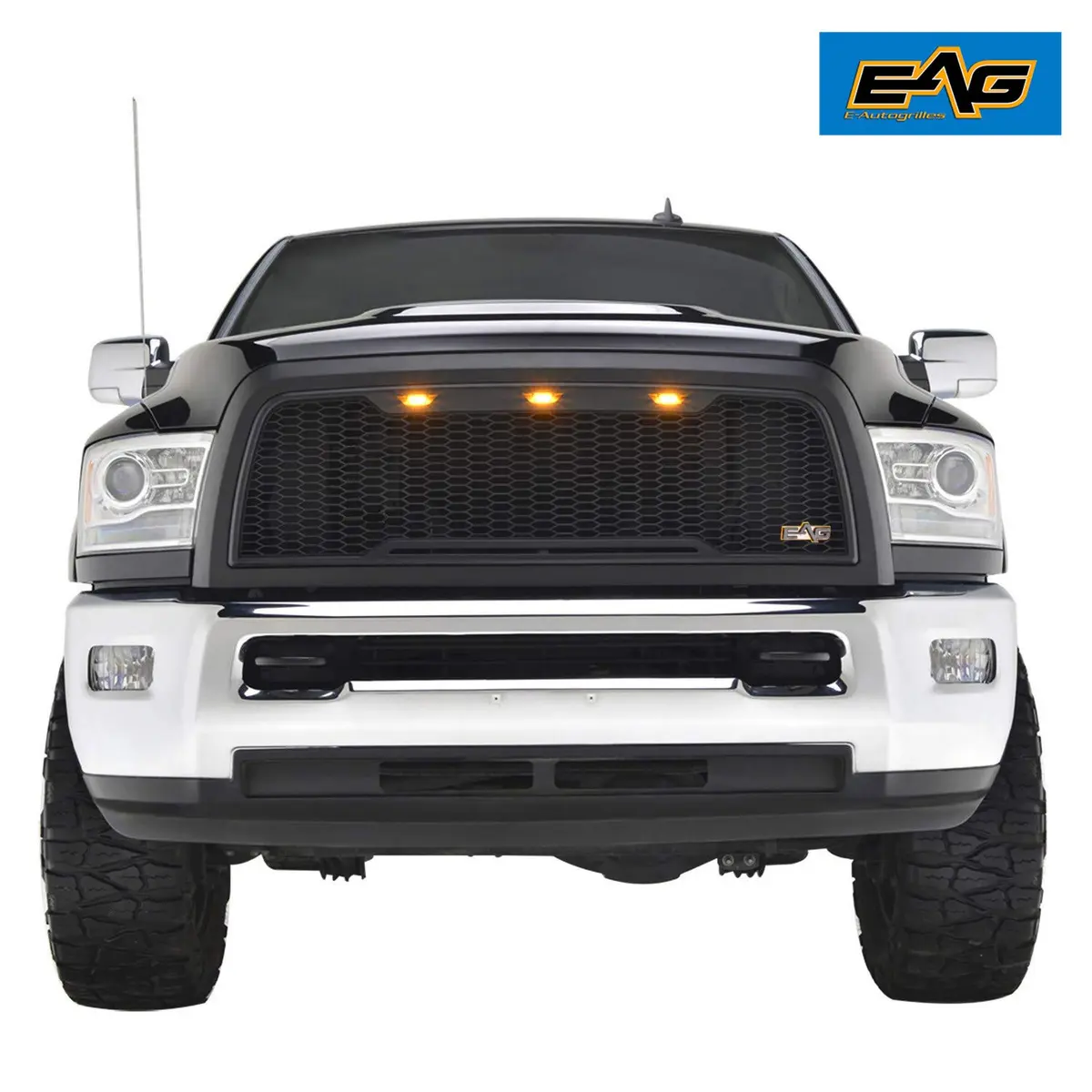 EAG Replacement ABS Upper Grille Front Hood Grill - Matte Black - with Amber LED Lights for 10-12 Ram 2500/3500 - view 2