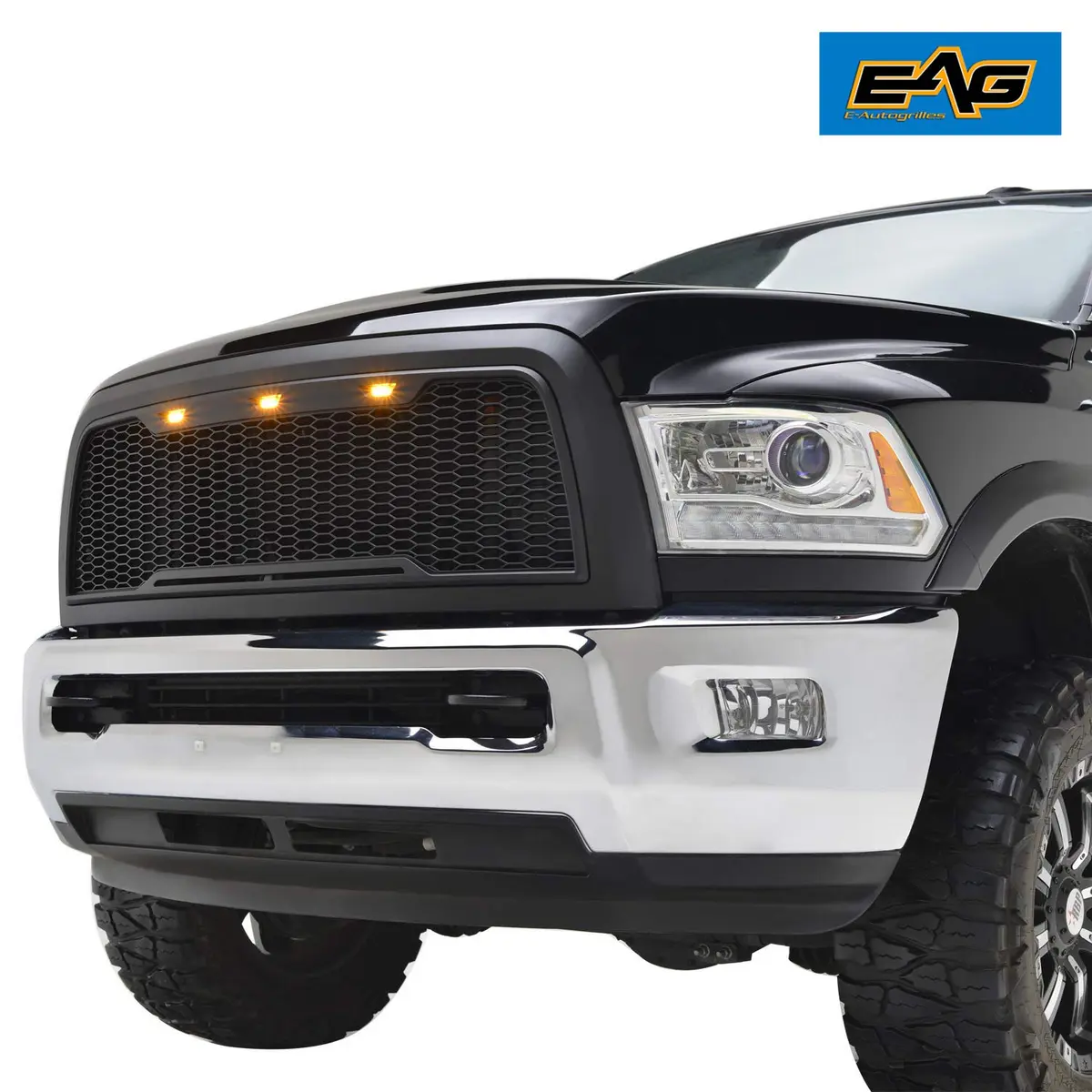 EAG Replacement ABS Upper Grille Front Hood Grill - Matte Black - with Amber LED Lights for 10-12 Ram 2500/3500 - view 4