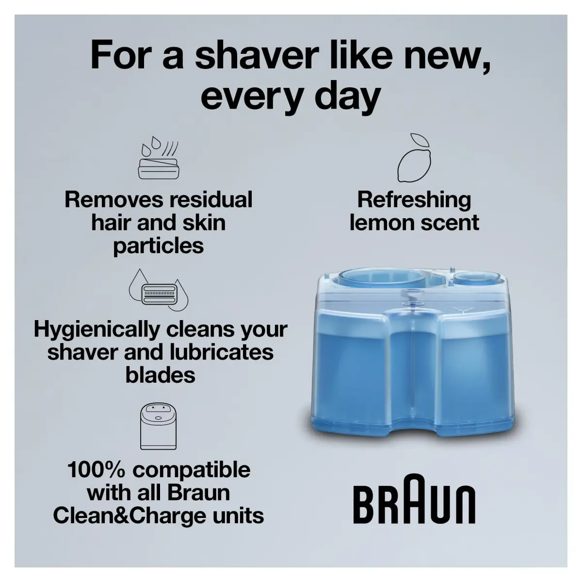 Braun Clean & Renew Refill Cartridges CCR 22.8 Fl Oz (675ml) | Lemon Scented Shaver Cleaner for Clean&Charge System - view 3