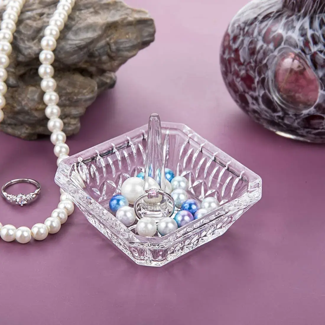 H&D HYALINE & DORA Crystal Ring Holder Dish 7.8cm (3.1") | Exquisite Glass Jewelry Organizer Tray for Rings & Earrings - view 5